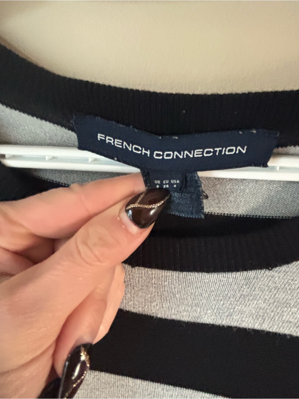 French Connection Black and Gray Striped Long-Sleeve Bodycon Dress - Picture 4 of 5
